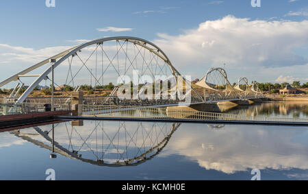 the Town lake Pedestrian Bridge over the Salt River in Tempe Arizona near the Tempe Center for Arts. Stock Photo