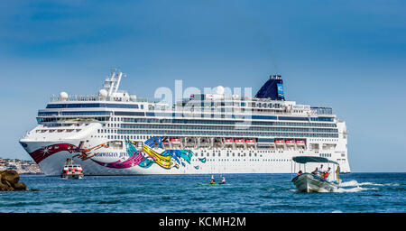 CABO SAN LUCAS, MEXICO - 08 FEBRUARY, 2017: Cruise ship in the roadstead near the port of the Cabo San Lucas city - California Peninsula, Mexico Stock Photo