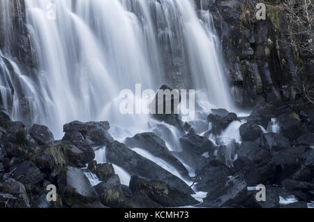 close up of Upper falls, waterfall, Aros burn, Aros Park, near Tobermory, Isle of Mull, Hebrides, Argyll and Bute, Scotland Stock Photo