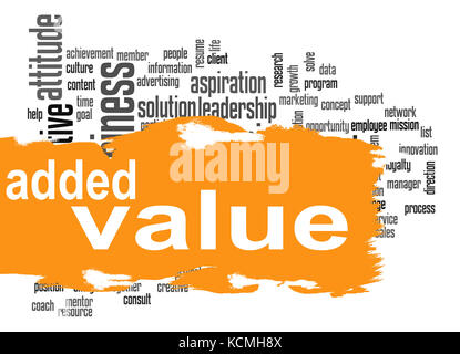 Added Value word cloud with orange banner Stock Photo - Alamy