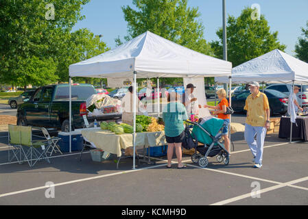 Small farmer's market with vendors selling fresh fruits and vegetables the Shoppes at Eastchase, Montgomery Alabama, USA. Stock Photo