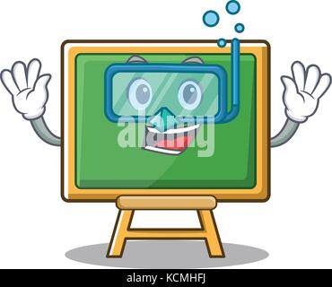 Diving chalk board character cartoon Stock Vector