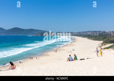 Beautiful Spring day at One mile Beach, near Forster on the New South Wales Coast, the beach is famous for its large hill sand dune,Australia Stock Photo