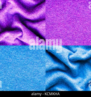 View Woolen Cloth Of Pink And Blue Colors. Smooth And Crumpled. Stock Photo