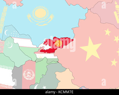 Map of Kuwait with embedded flag on planet surface. 3D illustration ...