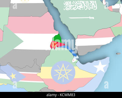 Map of Rwanda with embedded flag on planet surface. 3D illustration ...