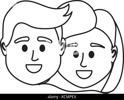 line couple head together with hairstyle design Stock Vector Image ...