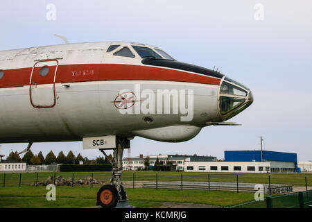MAGDEBURG, GERMANY - September 23, 2017: An old Tupolev Tu-134 stands at the airport in Magdeburg. The plane was part of the airline 'Interflug' of th