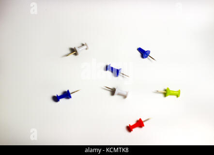 colorful pins thumbtack isolated on a white background Stock Photo