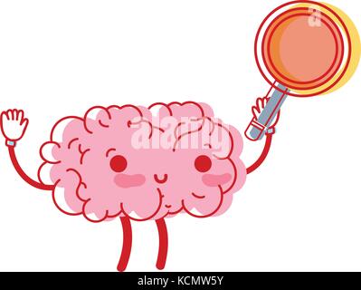 Funny brain cartoon with magnifying glass Stock Vector Image & Art - Alamy