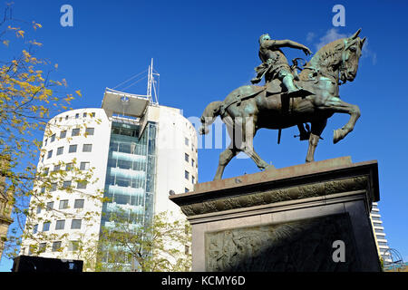 The famous statue of Edward of Woodstock, aka Edward the Black Prince, at City Square in the city of Leeds, West Yorkshire, UK Stock Photo