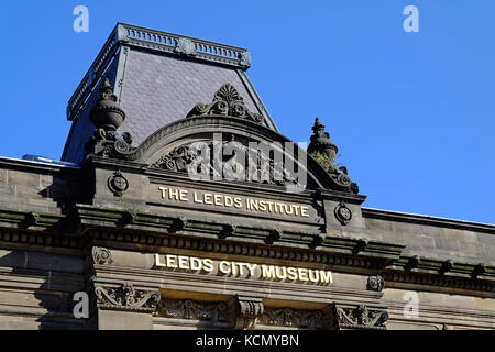 The entrance and roof of the Leeds City Museum, Millennium Square, Leeds, West Yorkshire, UK Stock Photo