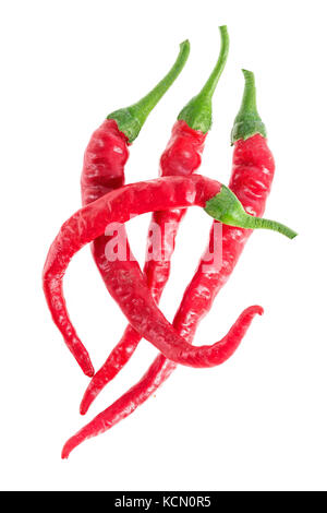 Group of three chili re peppers isolated on white background as package design element Stock Photo