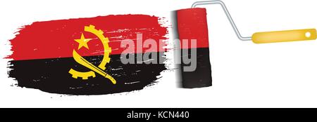 Brush Stroke With Angola National Flag Isolated On A White Background. Vector Illustration. Stock Vector
