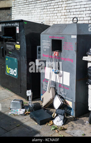Row of recycling bins Stock Photo - Alamy