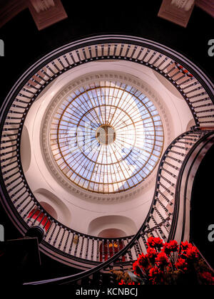 Looking up at the stairwell rotunda at Lady Colin Campbell's West Sussex home, Castle Goring. Stock Photo