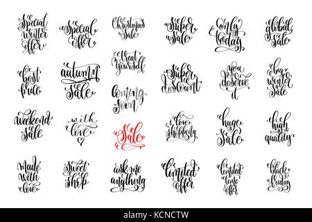 set of 25 hand lettering inscription about happy shopping Stock Vector