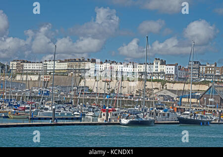 Ramsgate, Royal Harbour, and Top of Cliff Buildings, Kent, England Stock Photo