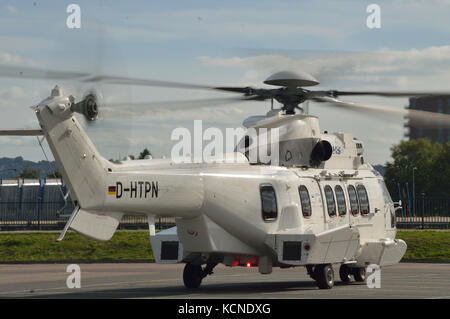 Helicopters attending the Helitech 2017 trade show held at London ExCel exhibition centre Stock Photo