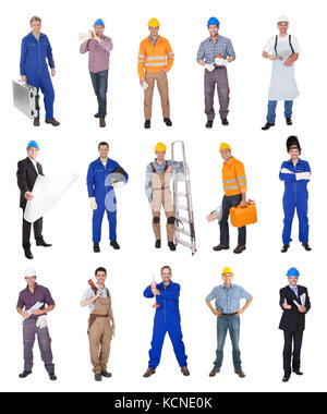 Industrial construction workers. Isolated on white background Stock Photo