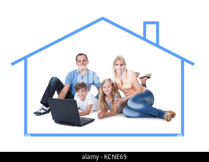 Conceptual image of family at home. Isolated On White Background Stock Photo