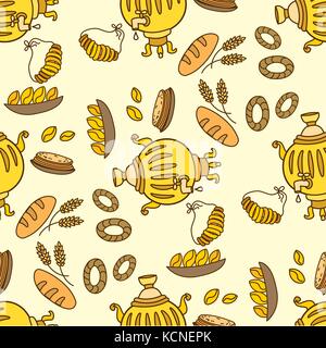 Seamless pattern with Samovar and Russian traditional food,vector Stock Vector