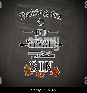 Baking tin and rolling pin on a blackboard, Christmas bakery, vector illustration Stock Vector