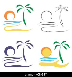 Abstract Palm tree on island.   Set of logo design isolated on white background. Stock Vector