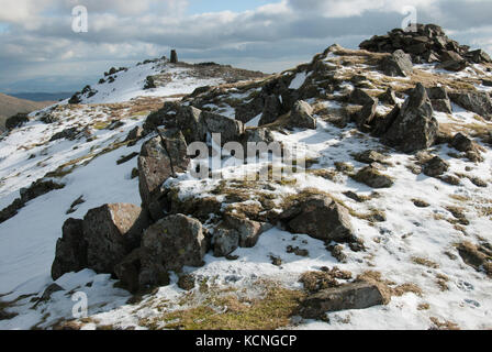 Summit of Red Screes in snow, near Ambleside, Lake District, UK
