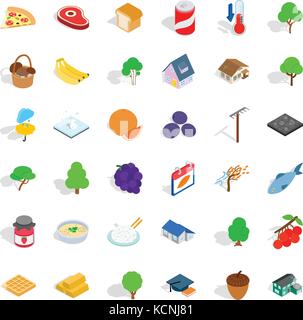 Autumn icons set, isometric style Stock Vector