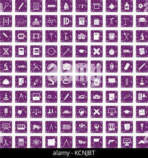 100 compass icons set grunge purple Stock Vector