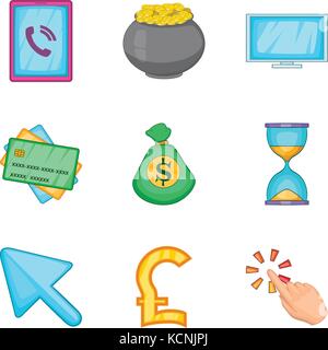 Business day icons set, cartoon style Stock Vector