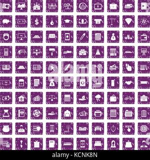 100 credit icons set grunge purple Stock Vector