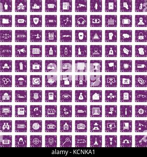 100 crime icons set grunge purple Stock Vector