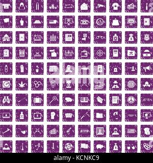 100 criminal offence icons set grunge purple Stock Vector