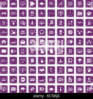 100 database and cloud icons set grunge purple Stock Vector