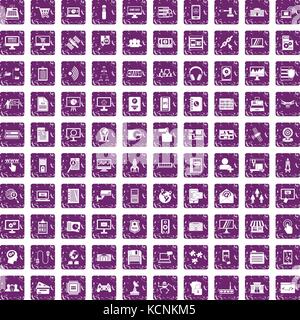100 database icons set grunge purple Stock Vector