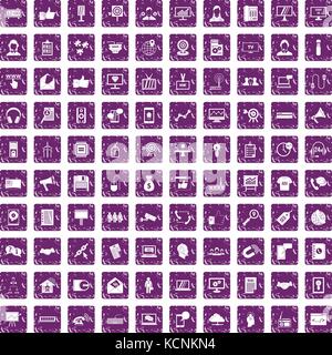 100 data exchange icons set grunge purple Stock Vector