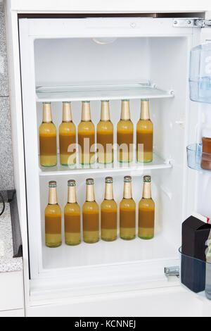 Bottles of alcoholic beer kept in a row Stock Photo