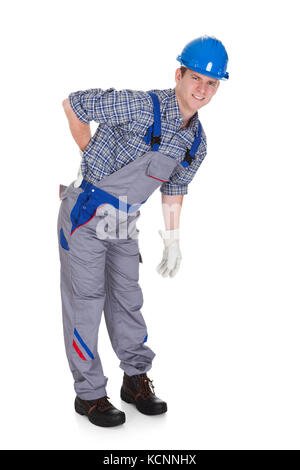 Male Worker Suffering from Pain isolated Over White Background Stock Photo