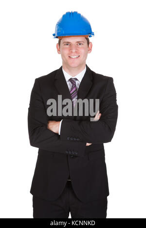 Portrait of successful male architect standing on white background Stock Photo