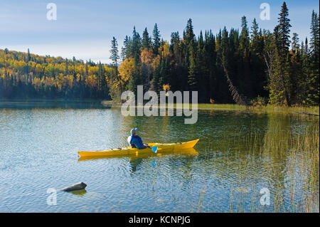 kayaking, Glad Lake , Duck Mountain Provincial Park, Manitoba, Canada Stock Photo