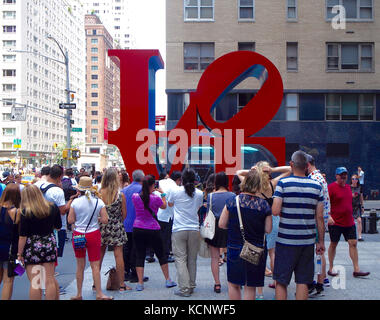 New York, United States - July 8, 2106 - Turists taking photos to love sculture in New York Stock Photo