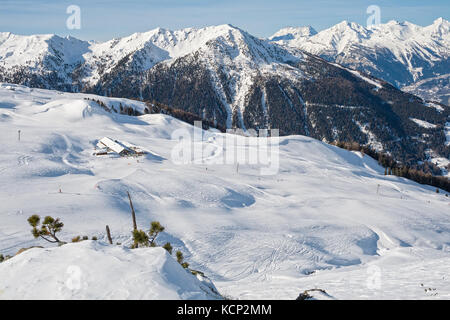 Mounting skiing resort in the Swiss Alpes Stock Photo