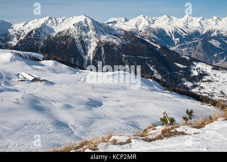 Mounting skiing resort in the Swiss Alpes Stock Photo