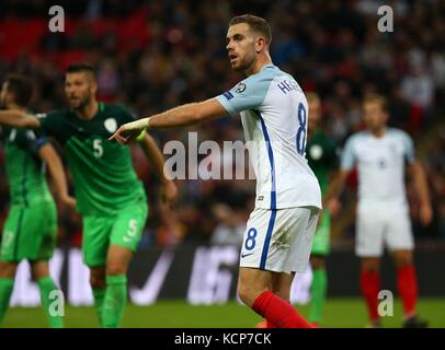 Jordan Henderson of England during the FIFA World Cup Qualifier match between England and Slovenia at Wembley Stadium in London. 05 Oct 2017 Stock Photo