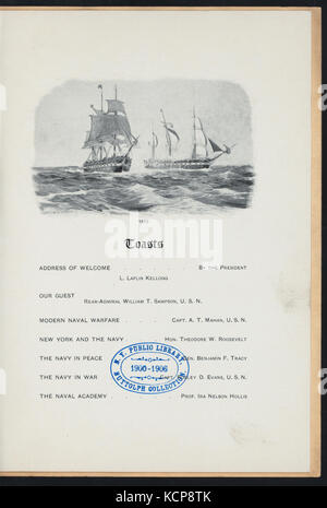 DINNER IN HONOR OF REAR ADMIRAL WILLIAM T. Sampson, US NAVY (held by) COLONIAL CLUB OF NEW YORK (at) NY (CLUB) (NYPL Hades 271411 4000005443) Stock Photo