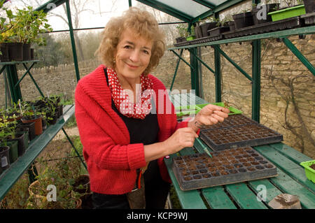 Gardener, author, broadcaster Judith Hann in her herb garden. Stock Photo