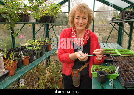Gardener, author, broadcaster Judith Hann in her herb garden. Stock Photo