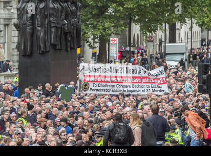 London, UK. 7th Oct, 2017. Thousands of supporters representing various English football clubs marchdown Whitehall in solidarity with veteran groups united against extremism. The march has been organised by the FLA (Football Lads' Alliance), which was formed in the wake of the Manchester bombings and the London Bridge terror attack on June 3 Credit: amer ghazzal/Alamy Live News